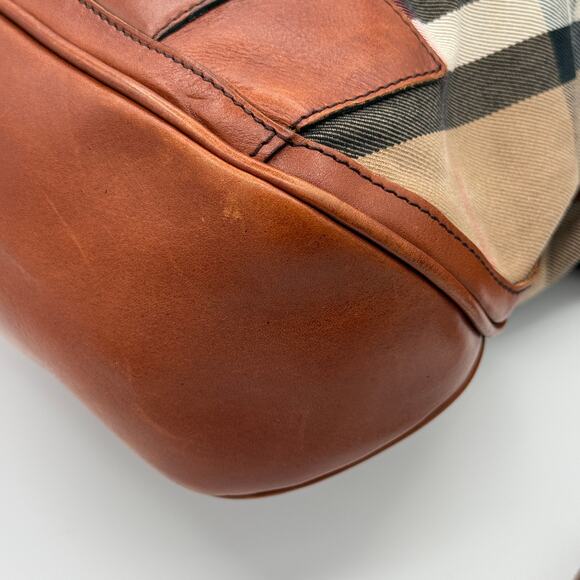 COA  Burberry Haymarket Check Tote Bag Leather Trim Italy Shoulder Crossbody - Picture 8 of 16
